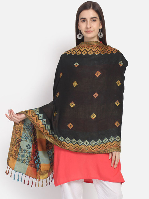 

Anekaant Women Black Woven Design Geometric Reversible Shawl