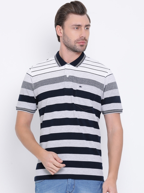 

Monte Carlo Men Grey & Black Striped Polo Collar T-shirt