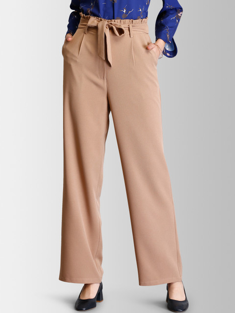 

FableStreet Women Beige Flared Solid Parallel Trousers