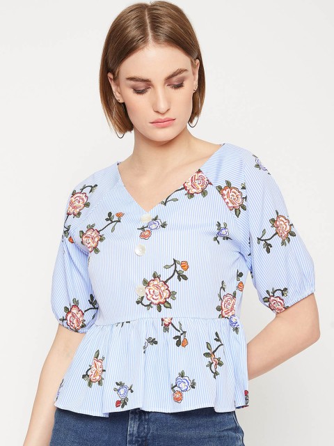 

Marie Claire Women Blue Floral Printed Top