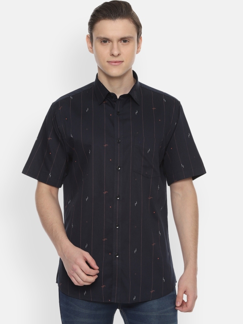 

Allen Solly Men Navy Blue & Brown Slim Fit Striped Casual Shirt