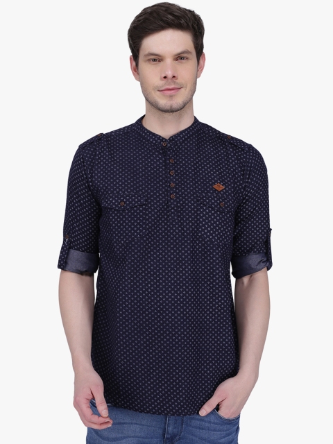 

Kuons Avenue Men Navy Blue & White Printed Straight Kurta
