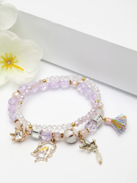 

AVANT-GARDE PARIS Lavender & Off-White Gold-Plated Beaded Elasticated Bracelet