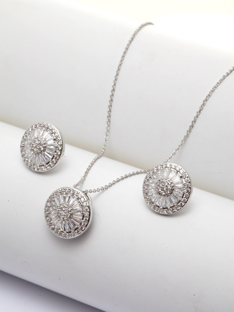 

AVANT-GARDE PARIS Rhodium-Plated Silver-Toned CZ-Studded Antique Jewellery Set