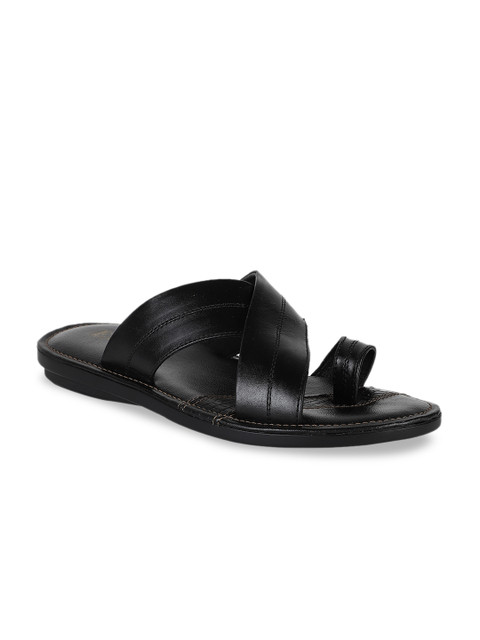 

Egoss Men Black Solid Leather One Toe Comfort Sandals