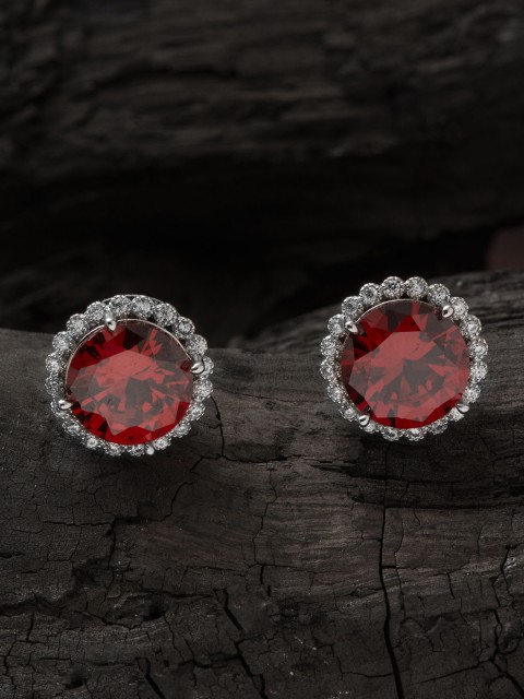 

E2O Rhodium-Plated Red Contemporary Studs