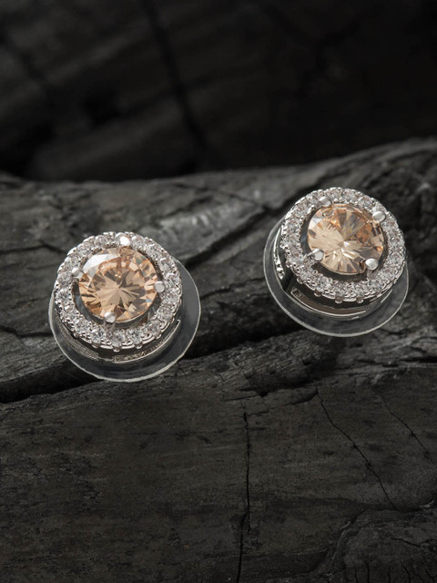 

E2O Rhodium-Plated Silver-Toned & Brown Contemporary Studs