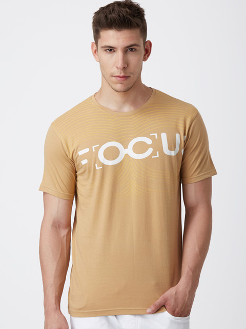 

FIDO DIDO Men Beige & White Printed Round Neck T-shirt