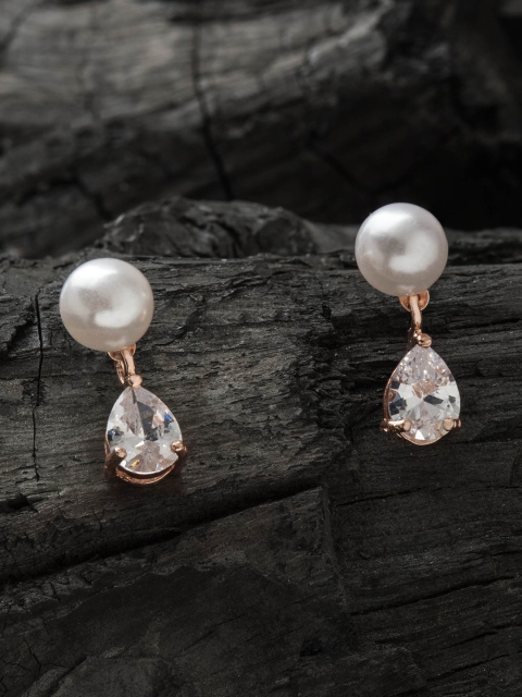 

E2O Women White & Gold-Plated Contemporary Drop Earrings