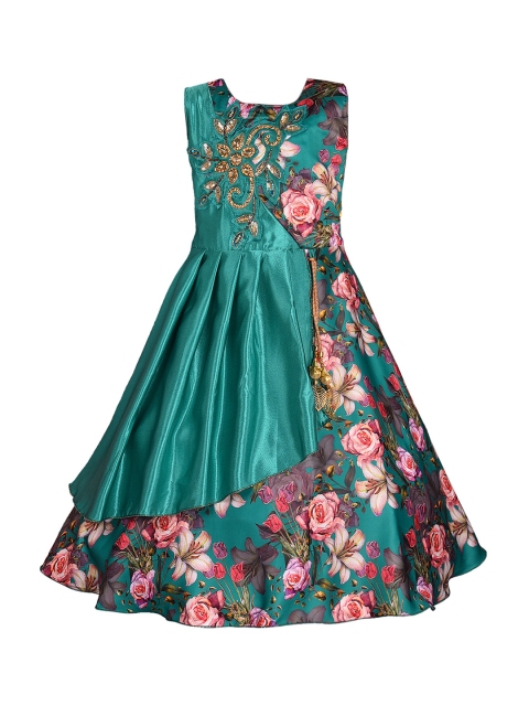 

Wish Karo Girls Green Embellished Fit and Flare Dress