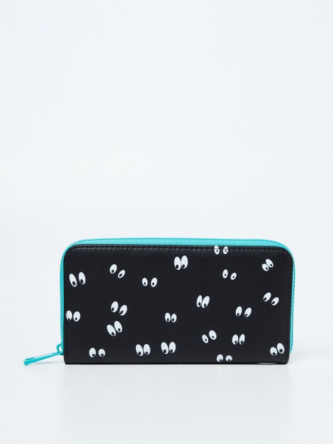 

Ginger by Lifestyle Women Black & White Printed Zip Around Wallet