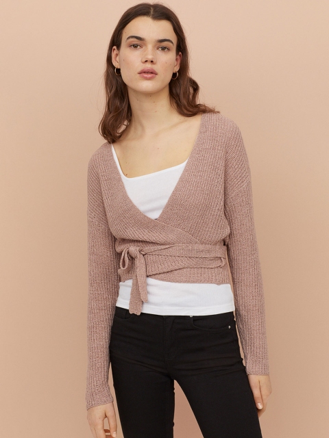 

H&M Women Dusty Pink Short wrapover cardigan