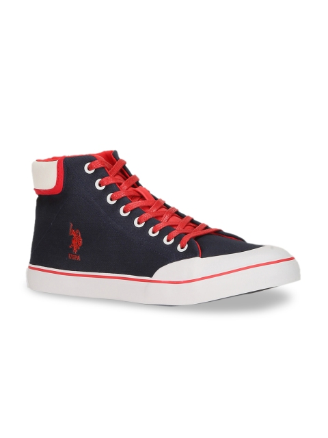 

U.S. Polo Assn. Men Blue Colourblocked Canvas Mid-Top Sneakers