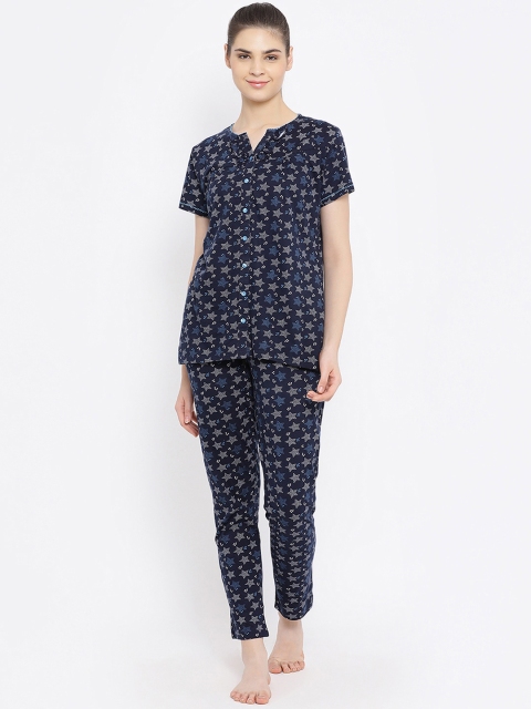 

Kanvin Women Navy Blue & Off-White Printed Night Suit