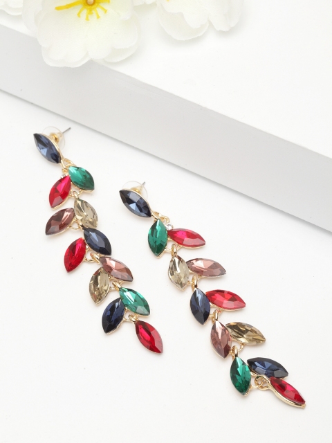 

AVANT-GARDE PARIS Multicoloured Crystals Leaf Shaped Gold-Plated Drop Earrings, Multi