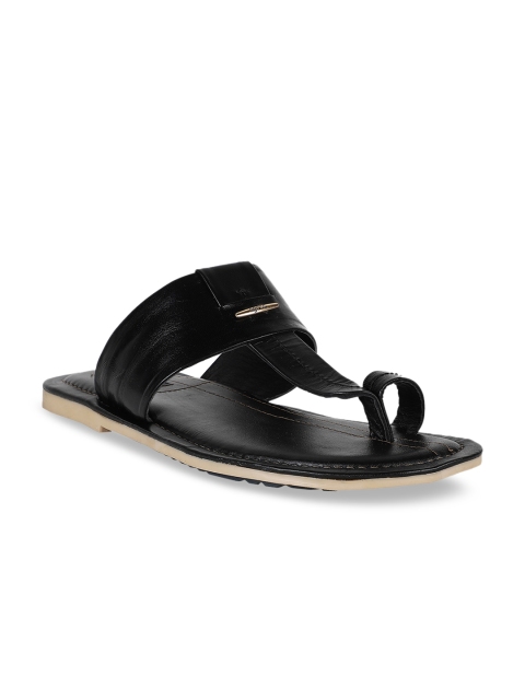 Egoss Men Black Leather Comfort Sandals