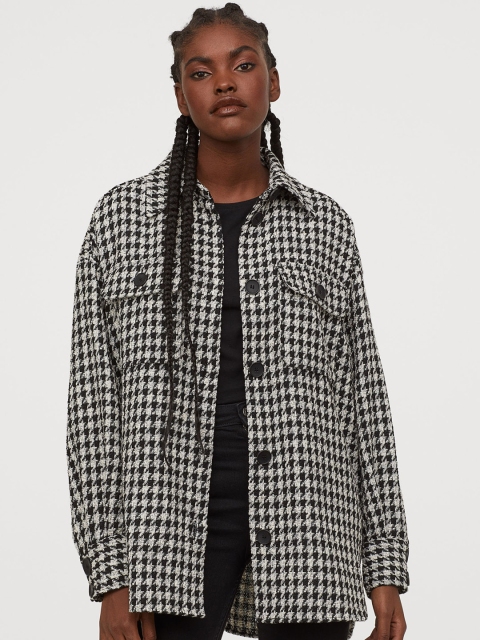 

H&M Women Black & White Self-Checked Jacquard-Weave Shirt