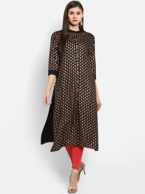 

Fashion String Women Black & Red Printed Straight Kurta