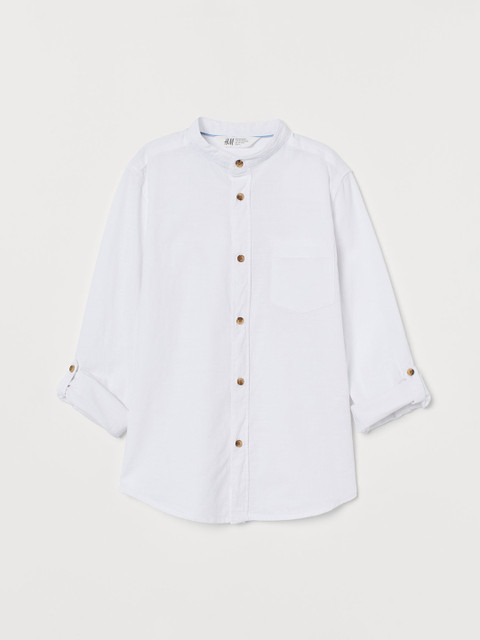 

H&M Boys White Solid Grandad Shirt