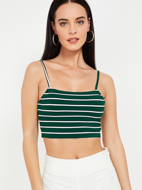 

Ginger by Lifestyle Women Green & White Striped Fitted Top