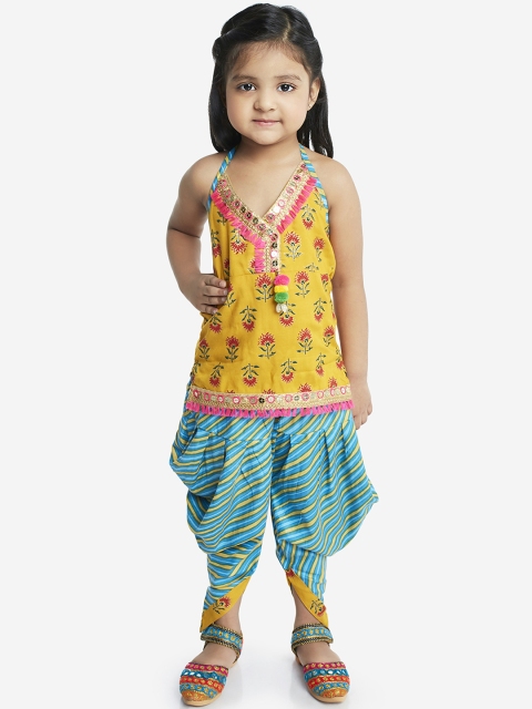 

KID1 Girls Yellow & Blue Printed Kurti with Dhoti Pants