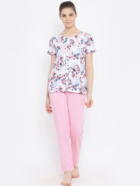 

Kanvin Women Pink & Blue Printed Night suit MJKSS20164B-AOP