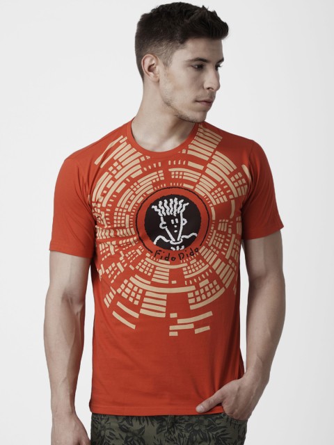 

FIDO DIDO Men Red & Black Printed Round Neck T-shirt