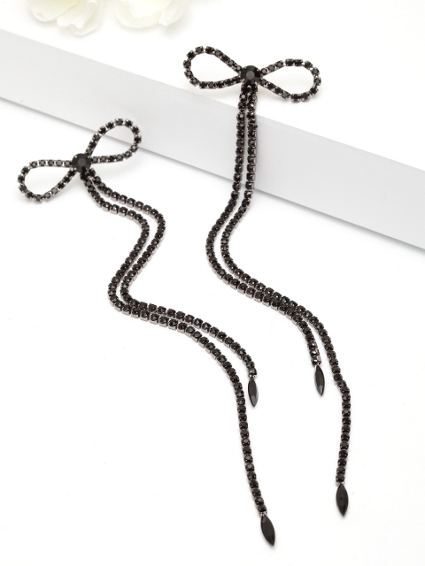 

AVANT-GARDE PARIS Black Crystals Contemporary Rhodium-Plated Drop Earrings