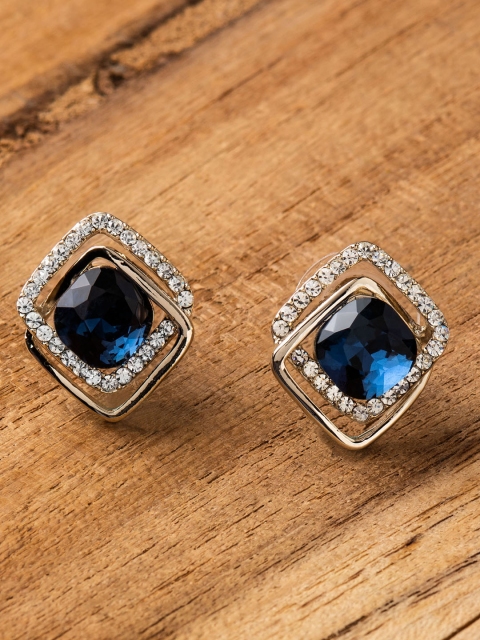 

E2O Blue Gold-Plated Embellished Square Studs