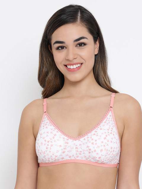 

Clovia White & Pink Printed Non-Wired Lightly Padded Beginners Bra BB0040P2226