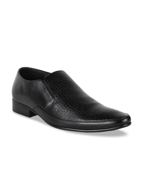 

Egoss Men Black Textured Leather Formal Slip-Ons