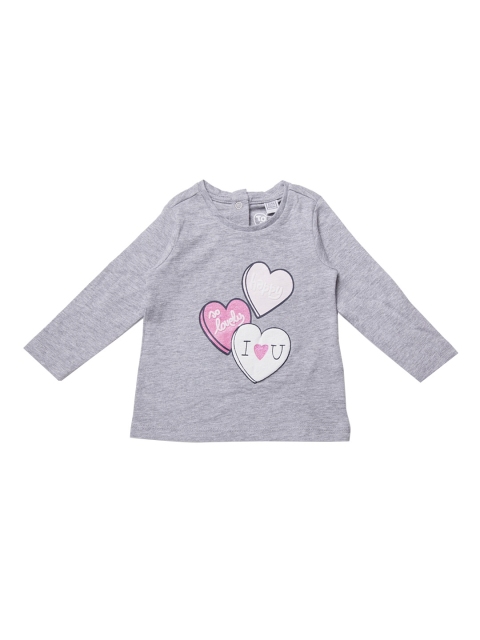 Girls Grey Melange Printed Round Neck T-shirt