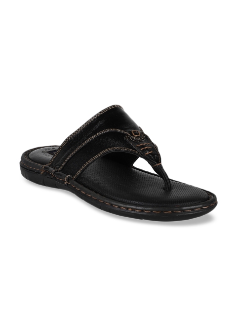 

Egoss Men Black Solid Leather Comfort Sandals