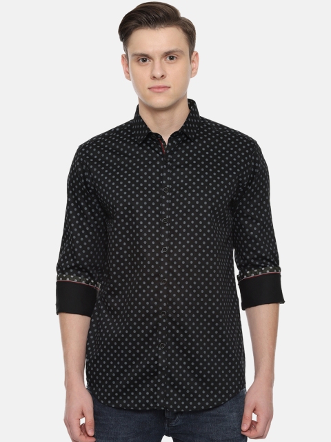 

V Dot Men Black Slim Fit Printed Casual Shirt
