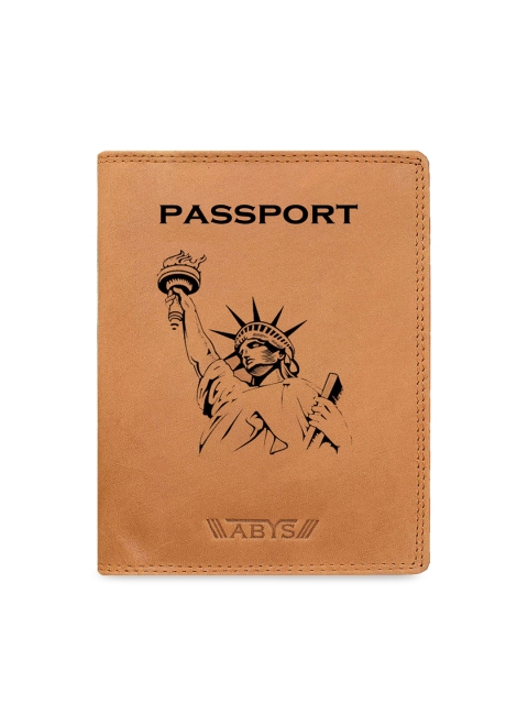 

ABYS Unisex Tan Brown Printed Leather Passport Holder, Beige