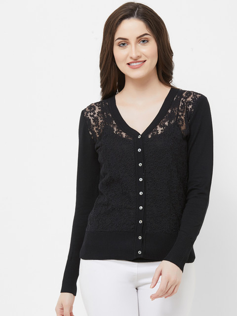 

109F Women Black Self Design Top