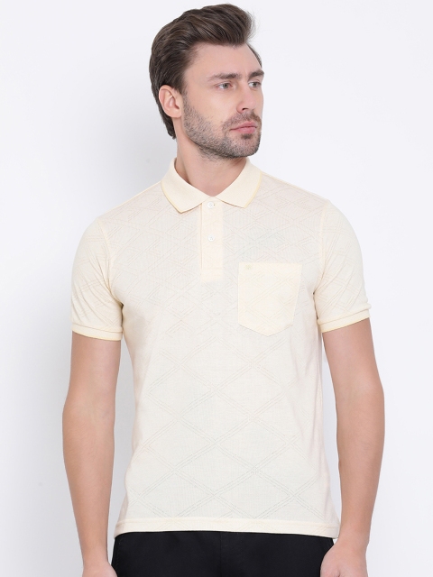 

Monte Carlo Men Yellow Self Design Polo Collar T-shirt