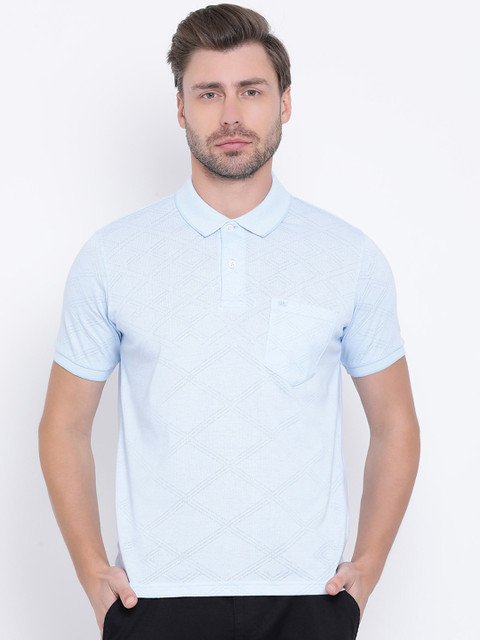 

Monte Carlo Men Blue Self Design Polo Collar T-shirt