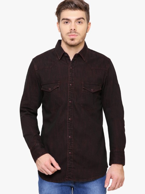 

Southbay Men Burgundy Smart Slim Fit Solid Denim Shirt