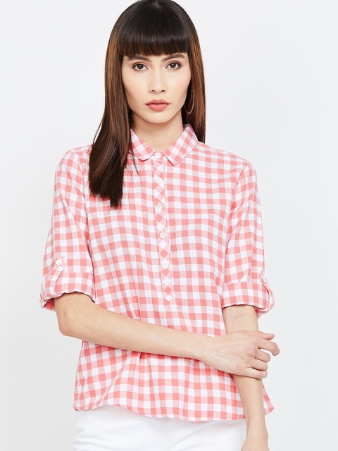 

Fame Forever by Lifestyle Women Pink & White Regular Fit Checked Casual Shirt