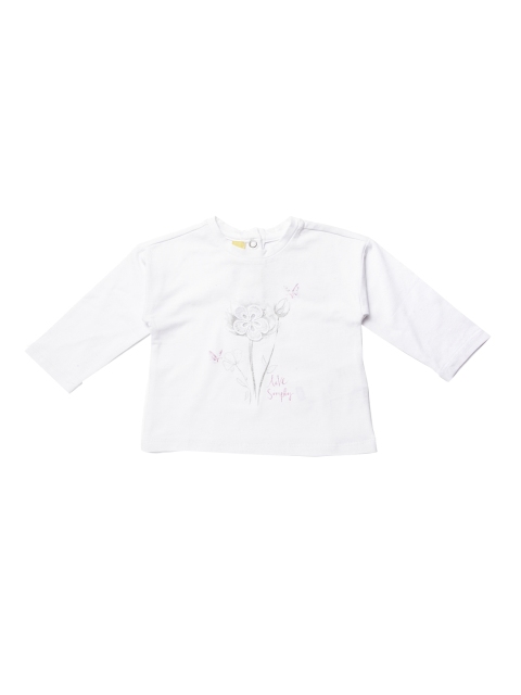 Girls White Solid Round Neck T-shirt