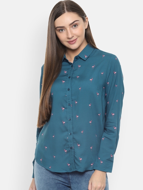 

Allen Solly Woman Teal Blue Regular Fit Printed Casual Shirt