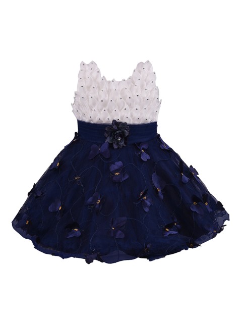 

Wish Karo Girls Navy Blue & White Embellished Fit and Flare Dress
