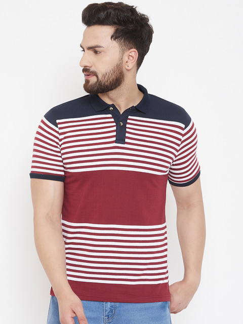 

Austin wood Men Red & White Striped Polo Collar T-shirt