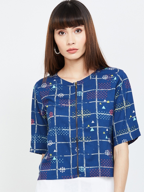 

Colour Me by Melange Women Navy Blue Checked Top