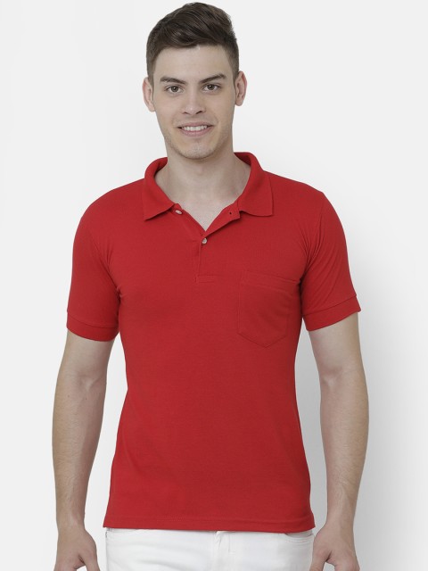 

ELEGANCE Men Red Solid Polo Collar T-shirt
