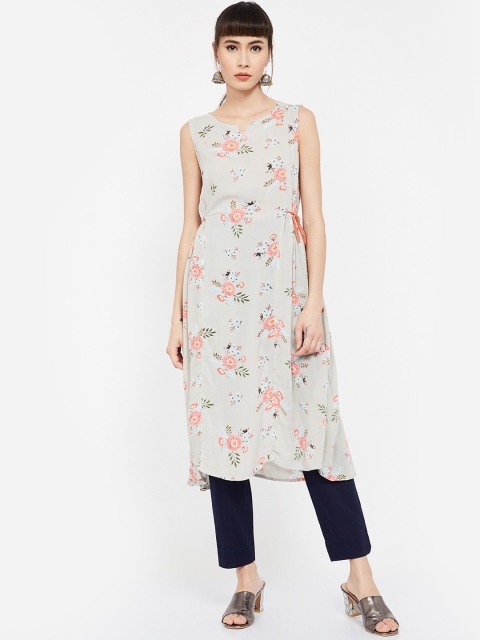 

Colour Me by Melange Women Grey & Peach-Coloured Floral Printed Tunic