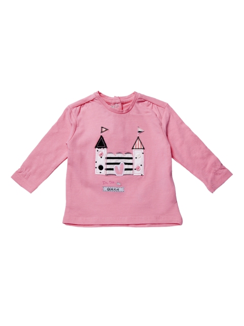 Girls Pink Applique Round Neck T-shirt