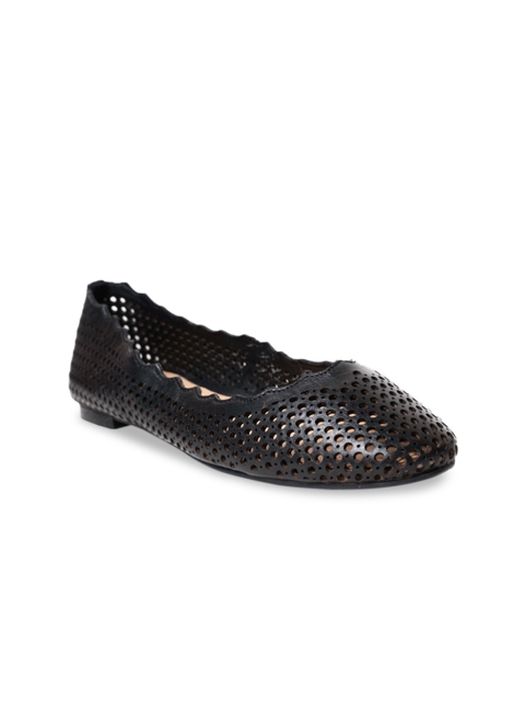 

Burloe Women Black Laser Cut textured Leather Ballerinas