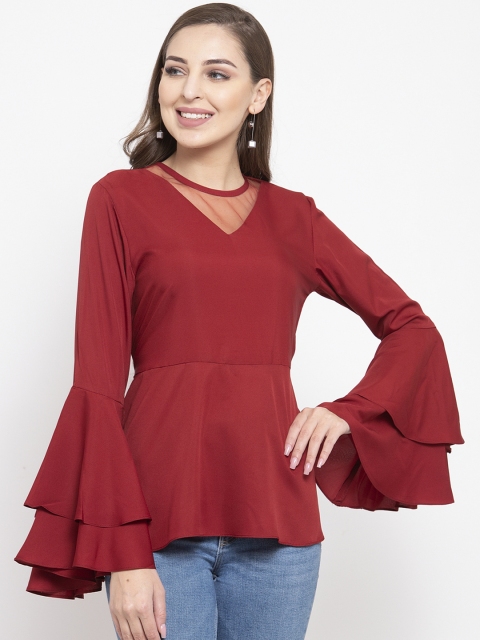 

klauressa Women Maroon Solid Peplum Top